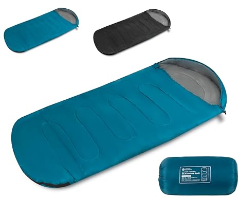 CROSS COUNTRY Extra Large Sleeping Bag for Adults - 220 x 100 cm | 3 Season 1.5Kg Plus Size Warm, Water-Resistant Wide Sleeping Bag with Drawstring Bag for Camping, Hiking, Indoor & Outdoor Activity