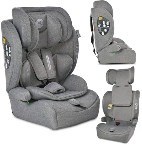 Lorelli Auto Kindersitz 9-36kg Adventure i-Size 76-150 cm, mitwachsender Autositz für Kinder, Babysitz, Autokindersitz, Einstellbare Kopfstütze, 5-Punkt-Sicherheitsgurt, grau