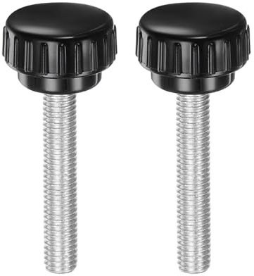 QUARKZMAN Vis à Pouce Moletée à Filetage Mâle Métrique M8 x 45mm Poignée de Serrage à Visser Sur Tête Ronde en Plastique de 30mm Boulon à Main Fileté Noire 2 Pièces