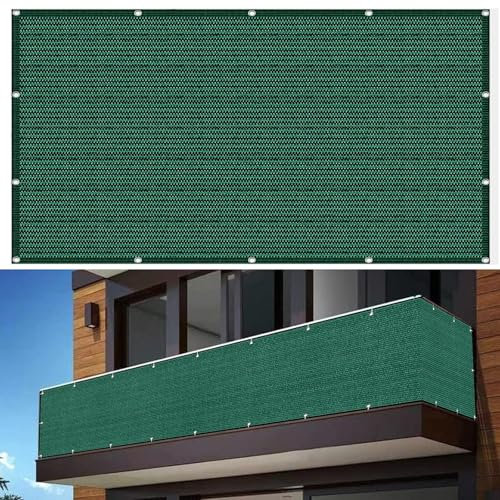 Balkon Sichtschutz mit Ösen 400 x 120 cm Wind- Und Uv-Schutz Wetterfest, Balkon Sichtschutz, Balkonbespannung, mit Kabelbinder Und Kordel, für Camping Swimming Pool, Dunkelgrün