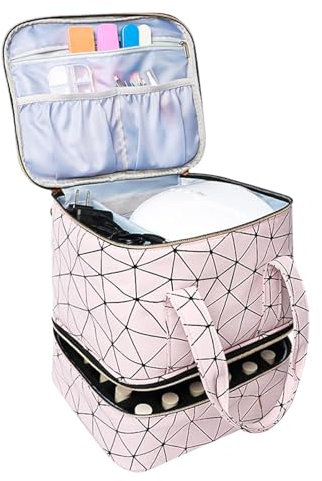 Nail Polish Organiser Bag, Nail Polish Storage Bag, Large, Double Layer Nail Polish Storage Box, Portable Carry Bag for Nail Polish and UV Lamp, Nail Design Organiser Case, Pink, See Description, See