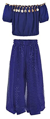 ofeirhz Handgefertigter Bauchtanz-Kostüm, Bauchtanz-Kostüm, für Kinder, Bauchtanz, Stoff, Strampler, Hose (Blau, 4–6 Jahre)