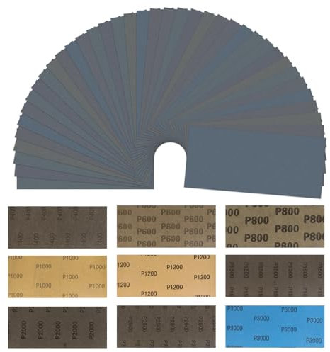 Schleifpapier Set 81 Stück 23 x 9 cm Nassschleifpapier Set Körnung 400 600 800 1000 1200 1500 2000 2500 3000 Nass und Trocken Schmirgelpapier für Auto Lack Metall Holzmöbel Stein