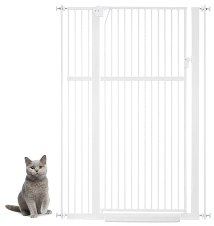 unipaws 142 cm lång hundgrind 95-105 cm bred, tryckmonterad kattgrind för dörröppning, inomhustrappa gå igenom husdjursgrind, vit