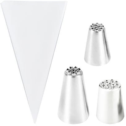 JIHUOO 3 Pcs Grass Piping Tips Stainless Steel Piping Nozzle Set Cookie Cupcake Decorating Tips Cake Decorating Icing Nozzles Baking Piping Nozzles with 50 Pcs Piping Bags