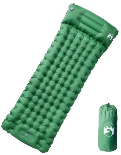 NQJIBUE Home Garden, selbstaufblasende Campingmatratze mit Kissen, 1 Person, Grün