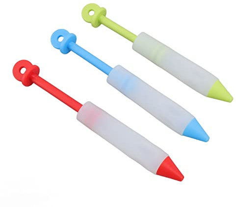 Stylo à Chocolat, 3 Ensembles de Stylos Comestibles en Silicone de qualité Alimentaire Détachables avec 12 Motifs pour la Décoration de Biscuits Stylo Comestible pour Décorer les