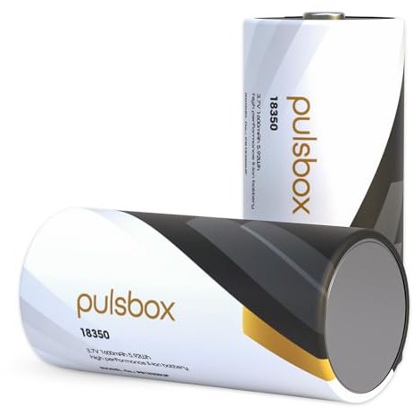 pulsbox 18350 - Batería de ion de litio (3,7 V, tapa plana, 1600 mAh, 8 A, 2 baterías) (polo positivo elevado)