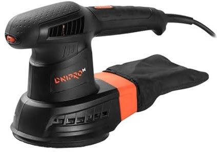 Ponceuse excentrique Dnipro-M PE-50S avec câble, 125 mm, 500 W, 6000-13000 tr/min, vitesse réglable, design ergonomique, collecte de poussière, comprend 20 disques de ponçage (P40, P80, P120, P240)