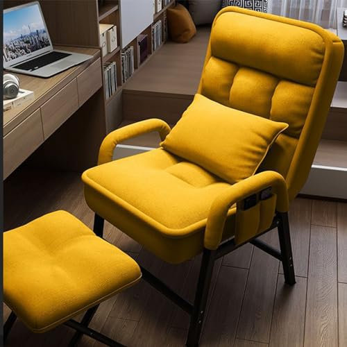 Verstellbarer Loungesessel mit Metallrahmen, bequemer Lesesofasessel für Schlafzimmer, Wohnzimmer, inklusive Fußhocker und Seitentaschen
