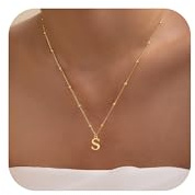 MDIEEL Initial Necklaces for Women Dainty Gold Letter Pendant Necklace 14k Gold Plated A-Z Name Necklaces Cute Charm Choker Necklace Fashion Accessories Non Tarnish Trendy Jewelry Gift (S, Gold)