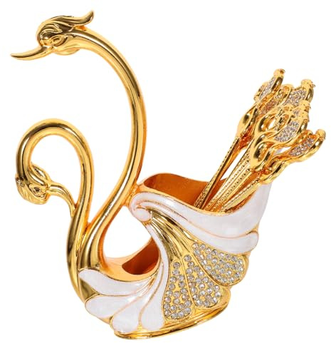 Warmhm Porte-cuillères à Café Cygne Cuillères Dessert Métal Support Cuillère Café Avec Manche Ergonomique Ustensiles Cuisine Décoration Table
