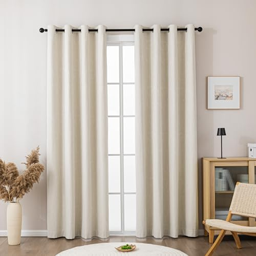 Sonive 100% Blickdichte Vorhänge mit Ösen Jacquard 2 Stück H300xB145cm | Thermovorhänge Verdunkelungsvorhänge für Schlafzimmer Wohnzimmer Beige