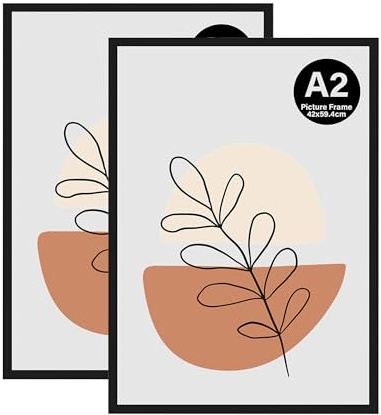 KAIWIN A2-Bilderrahmen, 2 Stück, schwarzer Bilderrahmen, A2-Posterrahmen (59,4 x 42 cm), Holz-Bilderrahmen für Fotos, Bilder, Poster, Puzzles
