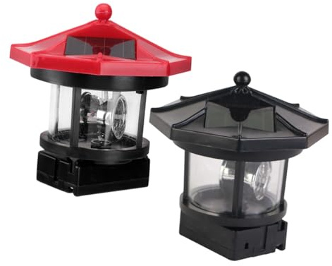 ROMISBABA 2 pezzi Lampade da Giardino Decorazione Faro Rotante Energia a Batteria Lampada LED Esterno per Giardino e Cortile Rosso e Nero
