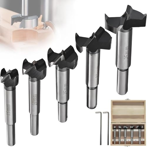 EATBALE Boring Hole Saw Set (Ø 15/20 / 25/30 / 35 mm) for Fine Woodworking HSS Boring Hole Saw Drill Bit Set Carbon Steel Hand Drill Round Shaft for Solid Wood Cork Splint Plywood(5 Pcs)