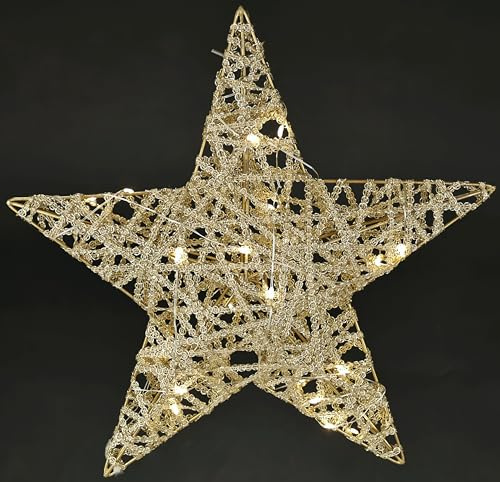 Leuchtstern aus Metall mit Timer 30cm LED Deko Leuchte Warmweiß Batteriebetrieben Winter- & Weihnachtsdeko Weihnachtsstern Beleuchtung Stern Sternlampe Gold