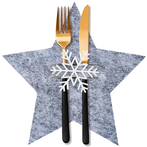 Bestecktasche Weihnachten Besteckhalter Weihnachten Filz, 12 Stück Stern Besteckbeutel Weihnachtsbestecktaschen Tischdeko Weihnachts Messer Gabeln Löffel Geschirr Besteck Taschen, Weihnachtsdeko