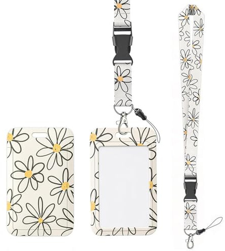 Lanyard élégant avec porte-carte - Lot de 2 cordons plats en nylon blanc pour badge, bureau, école, événements