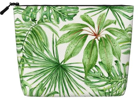 Tropical Palm Banana Leaves Makeup Bag Large Capacity Fake Hemp, Portable Zippered Case Water Resistant Toiletry Pouch