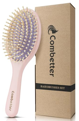 Bamboo Hair Brush for Women,Kid- Pink Detangling Brush for Curly, Long, Thick, Wet & Dry Use, Scalp Massage for Hair Growth, All Hair Types | Ideal Gift Combetter