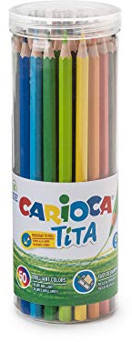 Carioca TITA, Matite Colorate, Box di Matite in Resina Esagonali, Pastelli per Bambini e Adulti, Ideali per Disegnare e Colorare, Scrittura Morbida, Colori Assortiti, 50 Pezzi