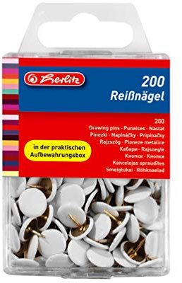 Herlitz Reißnagel rund, Metall, 200 Stück in Hängebox (Weiß | 10er Pack)