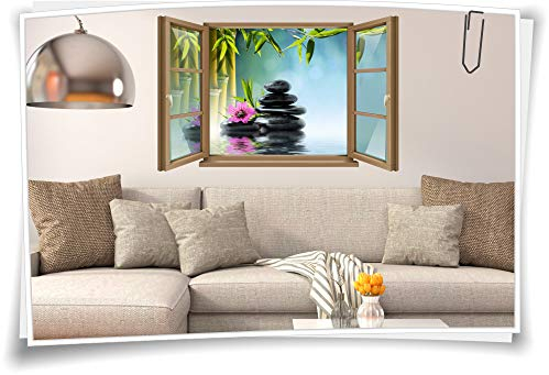 Medianlux Wand-Tattoo Wand-Bild Fenster Wellness SPA Steine Bambus Orchidee Aufkleber Deko Wohnzimmer Küche Folie Digitaldruck, 120x78cm wb22wb11-108505