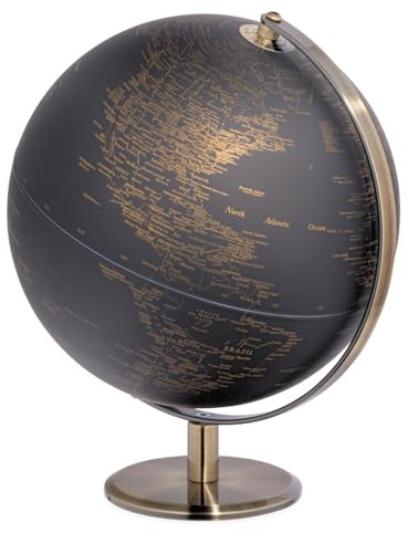 Latitude World Globus von Torre & Tagus | Schwarzer Globus | Globen der Welt mit Ständer | Weltkugeln für Erwachsene | Globus mit verchromtem Metallsockel Ständer für Heimbüro & Wohnzimmer Kaminsims |