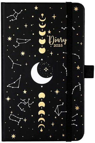 Kalender 2025 2026 - Taschenkalender 2025 2026 A6, 16 x 10 x 1,4 cm, Terminplaner für Zeitmanag auf Englischement, Shwarz