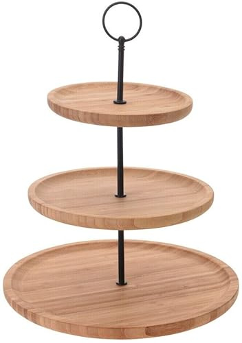 3 Tier Bamboo Cake Stand - Tiered Wedding Afternoon Tea Party Food Tapas Appetiser Serving Display Tray Rack Platter