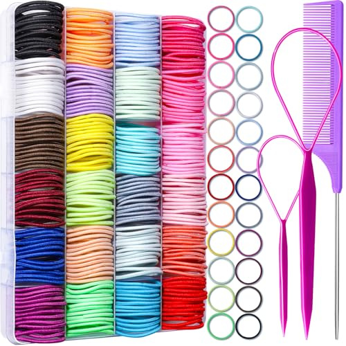 YGDZ Toddler Hair Accessories: 312 Elastic Hair Ties in 24 Colors, Small 3cm No Crease Ponytail Holders for Girls