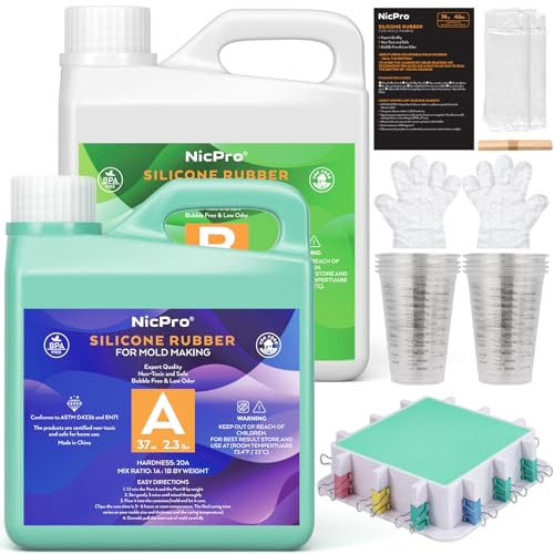 Nicpro Silicona líquida de 74 oz/2188 ml, kit de fabricación de moldes de silicona con estuche de molde y vasos para mezclar, relación de mezcla 1:1 silicona de moldeo de color verde jade