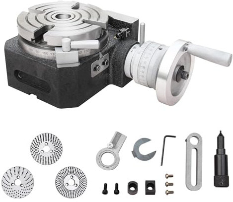 KAKA INDUSTRIAL Rotary Table with Dividing Plates, 4 inch Horizontal Vertical Milling Indexing Table, 1:72 Ratio, 360° Graduation, MT-2 Bore, Includes 3 Index Plates (15-49 Holes)​ HVP-41