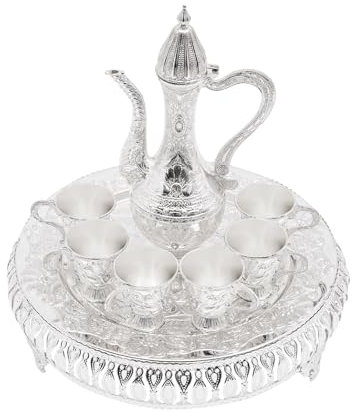 wanwanper Set di tazze da caffè e teiera, servizio da tè europeo, con 1 teiera e 6 tazze da tè, servizio da tè per decorazione tavolo da tè, per soggiorno, sala da pranzo, azienda (argento)