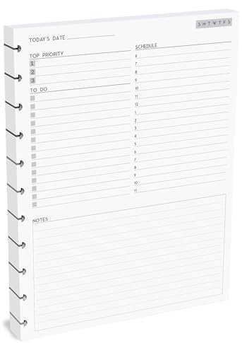 11-Disc Undated Daily Plan Paper Refill, 120 GSM, 50 Sheets (100 Pages/Days), Discbound Pre-Punched Inserts, Loose Leaf, White, 8.5 x 11 Inch, Daily To-Do, Notes, and Scheduling