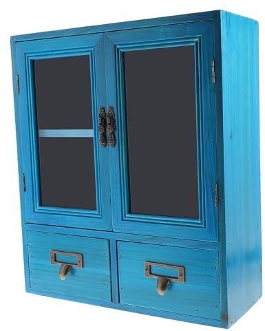 TOGEVAL Holzschrank Vintage Mit Doppeltüren Kleiner Aufsatzschrank Aus Massivholz Für Wandschrank Schrankmöbel Mit Mehreren Fächern Für Aufbewahrung