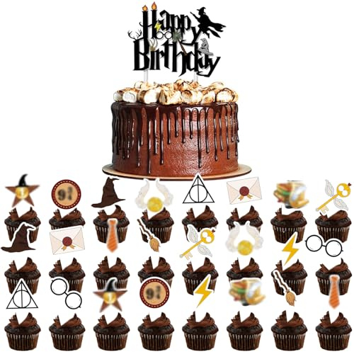 KVGBNT Magical Wizard Cake Topper, 25 Pcs, Multicolored, Birthday, Cake Topper