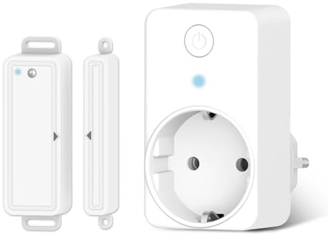 Funksteckdose mit Fenstersensor, Steckdose mit Sensor 30M Reichweite, 3680W innen, Programmierbar – für Lampensteuerung & sicheres Heizen, Fensterkontaktschalter, Funk Abluftsteuerung für Kamin