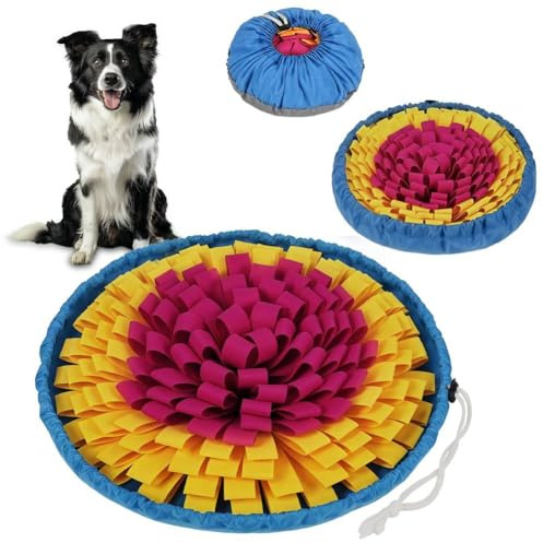 AYESY Tapis de Fouille Chien, Tapis de Reniflant Léchage Recherche de Nourriture Antidérapant Jouet Éducateur pour Chiens Slow Food l'apprentissage de l'intelligence et de l'olfaction, Jaune Rouge