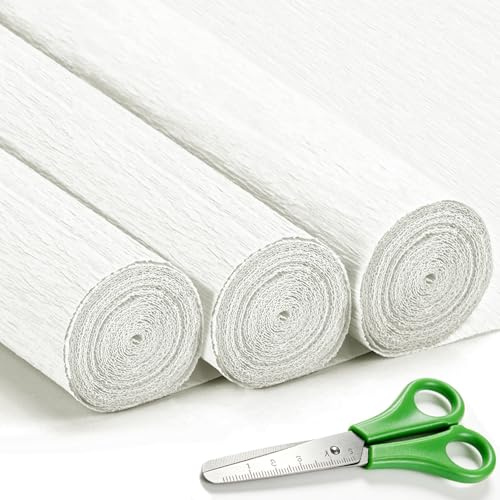 VNAKER Krepppapier Weiß 43x250cm, 3 Rollen für Basteln, Dekoration | Krepppapier Weiß für Hochzeiten, Valentinstag und Geburtstagsfeiern Dekorationen