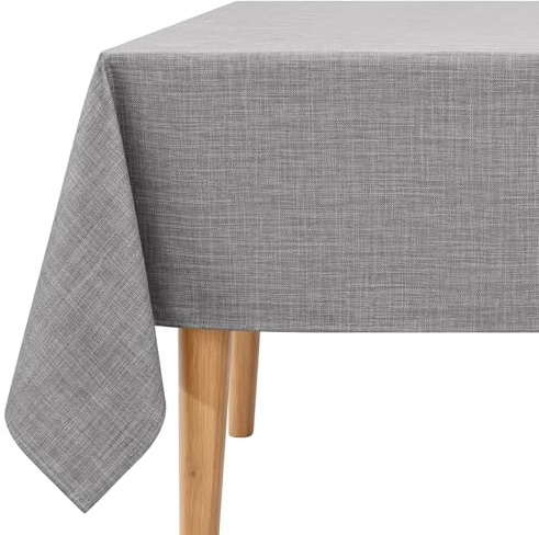 Homaxy 140x200 cm Rectangle Faux Linen Table Cloth, Light Grey | Water Resistant, Wipeable, For Kitchen Dinning Garden Party Decorations