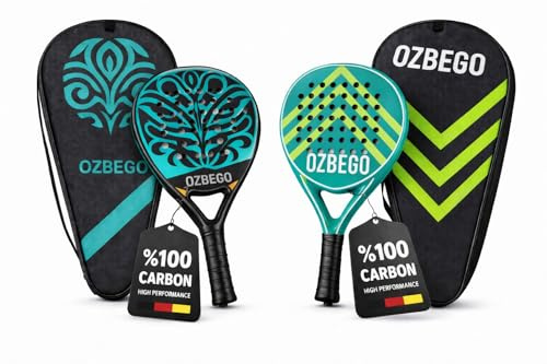 OZBEGO Premium Padel Schläger Set 2er – 100% Vollcarbon & Eva-Kern – Profi Kontrolle inkl. Tasche, Overgrips & Zubehör – Ultraleicht & Schlagstark