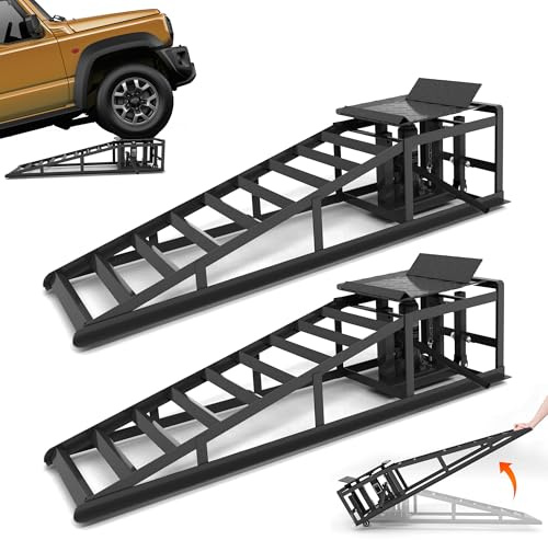 5T Hydraulische Auffahrrampe 2er Set mit Rollen – Höhenverstellbar 23-36 cm, Auto Hebebühne, Kfz Rampe für Ölwechsel, Garage