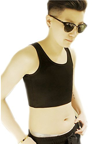 BaronHong Tomboy trans lesbiska bröstbindemedel plus storlek korsett kort tank topp starkare gummiband, svart, S