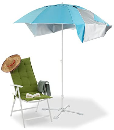 Relaxdays Strandmuschel Schirm, Sonnenschirm Strandzelt m. Tragetasche, UV 50 Sonnenschutz, Schirm HxD 210x180cm, blau