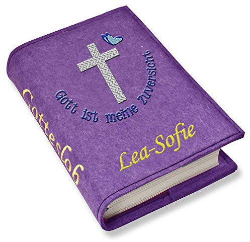 Gotteslob Gotteslobhülle Großdruck Gott ist meine Zuversicht blau silber Filz mit Namen bestickt hellgrau weiß dunkelgrau lila blaugrau dunkelblau türkis maigrün flieder (lila)