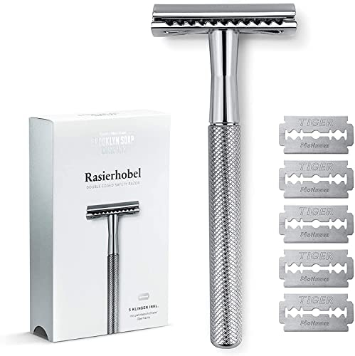 Rasierhobel · Brooklyn Soap Company · Hochwertiger Nassrasierer aus verchromten Metall · Für eine besonders präzise und schonende Rasur von Bart und Konturen
