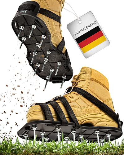 miaX Profi Rasenbelüfterschuhe garantiert abrutschsicher - gewohnt Beste Qualität - Optimierte Rasenlüfterschuhe für einen perfekten Rasen - Estrichschuhe mit erhöhtem Fersenabsatz für sicheren Halt