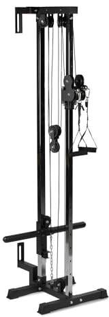 Titan Fitness 84.5 Tall Wall Mounted Pulley Tower, 350 LB Capacity Plate-Loaded Cable Machine, Adjustable Trolly Height, Standard & Olympic Plate Compatibility, Dual D-Handles Included